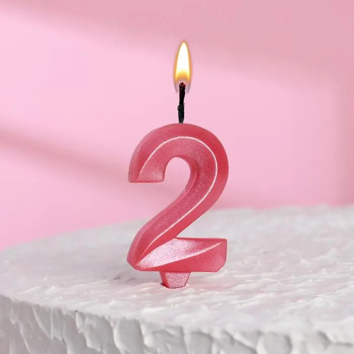 Свеча в торт "Грань", розовый металлик (цифра 2)