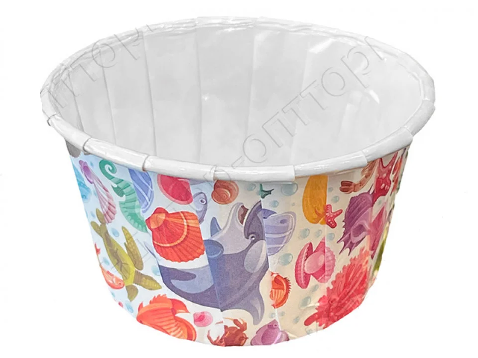 Форма бумажная "Маффин" 50х40 мм с ламинацией, 25 штук (морской мир)