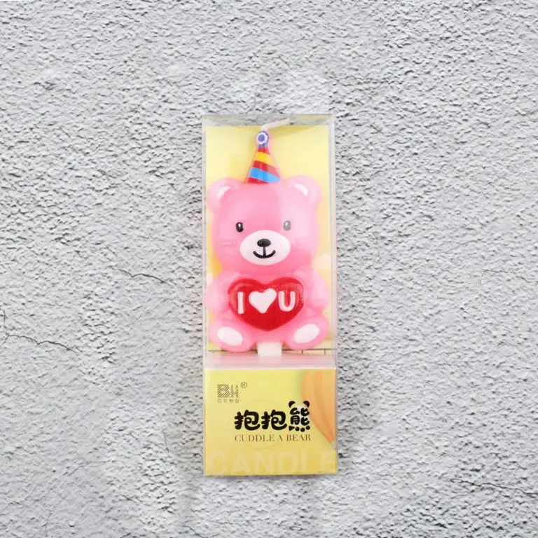 Свеча для торты «Мишка с сердцем», 10см (розовый)