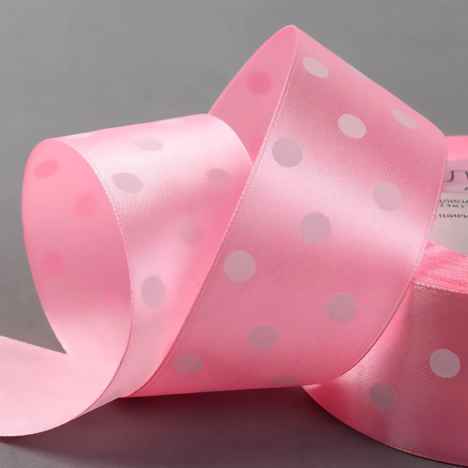 Лента атласная Горошек, 40 мм × 23 ± 1 м (розовый)