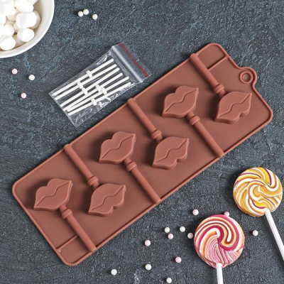 Силиконовая форма  «Поцелуй», 24×9,4×1,5 см, 6 ячеек, с палочками