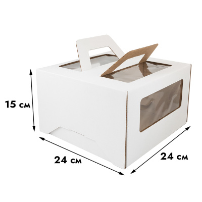 Коробка для торта 240х240х150 мм, с ручками (окна)