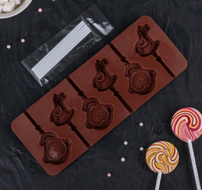 Форма для леденцов «Детство», 24×9,5 см, 6 ячеек, с палочками
