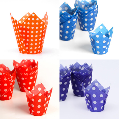 Форма бумажная "Тюльпан" в белый горошек, 50*80 мм, 10 шт