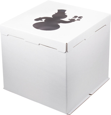 Коробка для торта с окном Снеговик 300х300х300 мм, белая гофрокартон РУ.