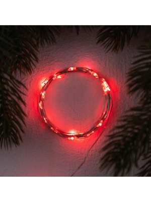Гирлянда «Нить» 2 м роса. IP20, серебристая нить, 20 LED, (3 бат. в компл.), 3 реж, свечение красное