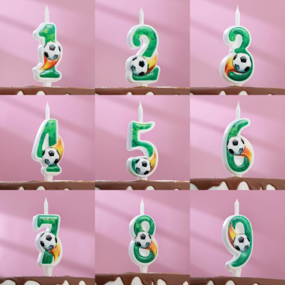 Свеча для торта "Футбольная", 12.5 см, зелёная цифра