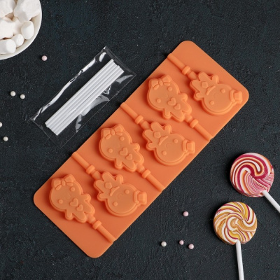 Силиконовая форма «Девочка, мальчик», 24×9,5 см, 6 ячеек, с палочками