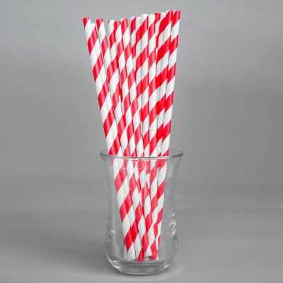 Трубочки бумажные "Красно-белый Леденец" в индивидуальной упаковке 200 мм
