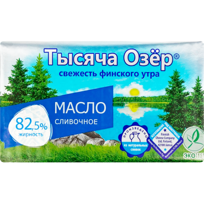 Масло сливочное Тысяча Озер несолёное 82.5%, 350г