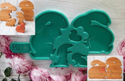 Молд силиконовый Семья кроликов зел.