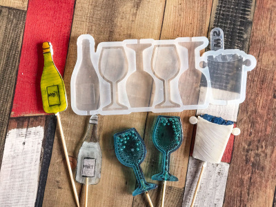 Силиконовая форма для леденцов "Бокалы погремушки, шампанское, ведерко" SM