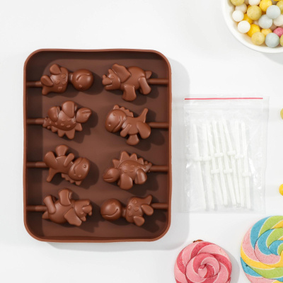 Форма для леденцов «Дино Динозавр Дракон», 14×11×1,5 см, 8 ячеек, цвет шоколадный