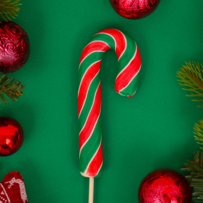 Карамель на палочке «Тутти-фрутти» трость красный/белый/зелёный, 30 г