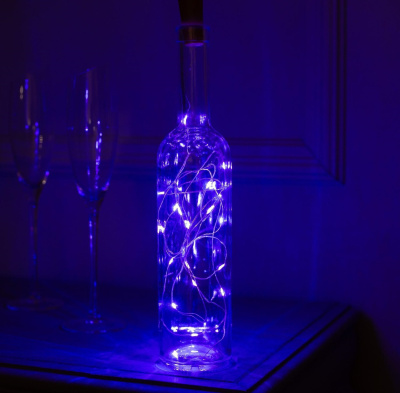 Гирлянда "Нить" 2 м роса с пробкой, IP20, серебристая нить, 20 LED, свечение фиолетовое, фиксинг, 3 