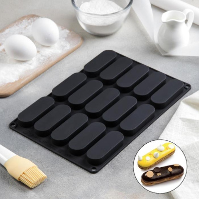 Форма для выпечки «Эклеры», 29×21,5×1,45 см, 15 ячеек (7,9×2,8×1,3 см)