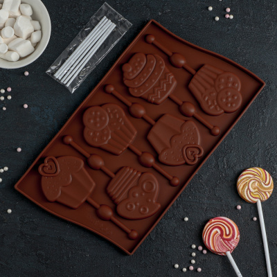 Силиконовая форма «Капкейк», 27,5×16,5 см, 6 ячеек (6×7 см), цвет МИКС