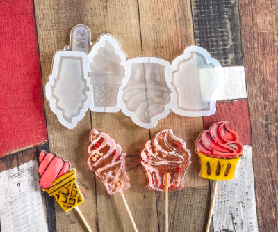 Силиконовая форма для леденцов "Погремушки мороженое и капкейк" SM