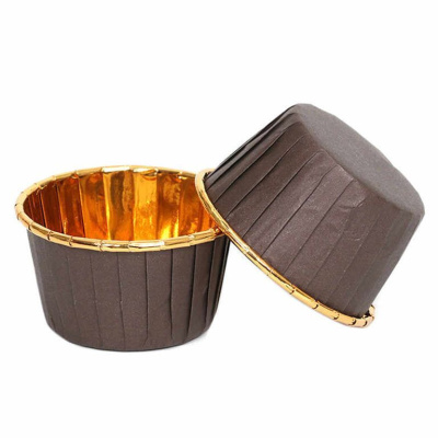 Форма бумажная "Маффин" 50*40 мм с ламинацией (золотой+коричневый)