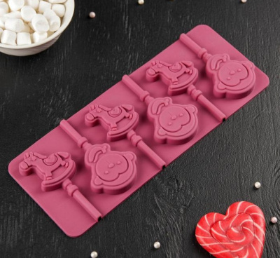 Форма для леденцов «Детство», 24×9,5 см, 6 ячеек, с палочками