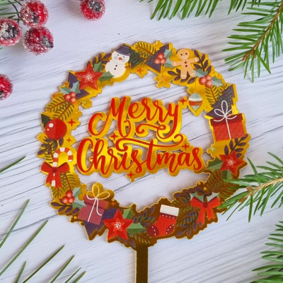 Топпер «Merry Christmas» рождественский венок 