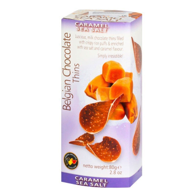 Шоколадные чипсы Belgian Chocolate Thins Caramel Sea Salt 80г 1 упак