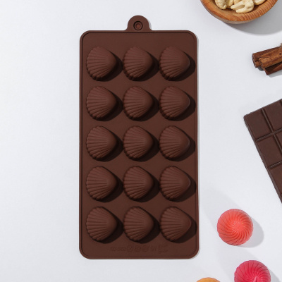 Форма силиконовая «Ракушки», 20,5×10,5 см, 15 ячеек, цвет шоколадный