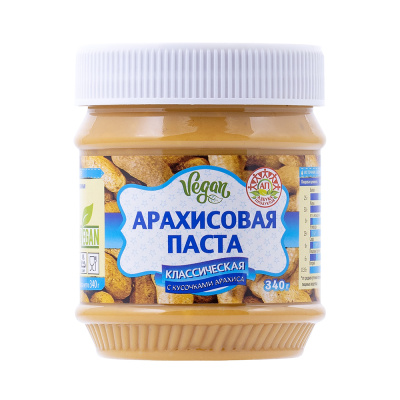 Арахисовая паста "Азбука продуктов" Классическая c кусочками, 340 гр