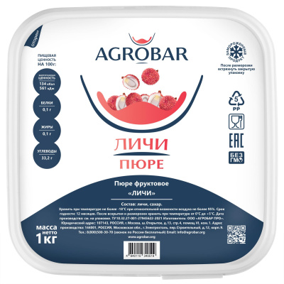 Пюре Личи Агробар замороженное, 1 кг 