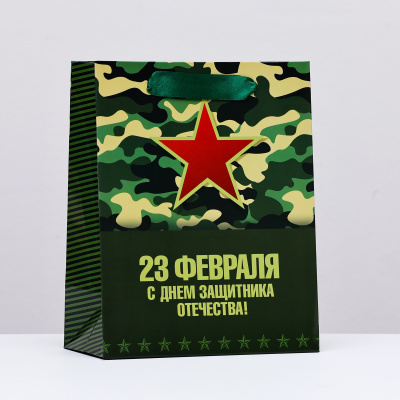 Пакет подарочный ламинированный "23 февраля, звезда", 18 х 23 х 10 см