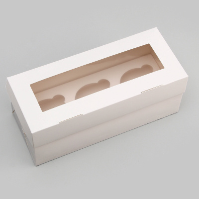 Коробка для 3 капкейка с окном 24×10×10 см, целлюлоза