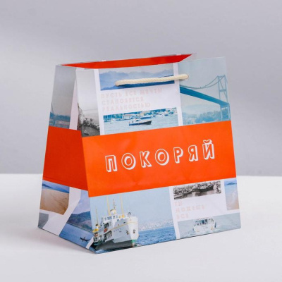 Пакет ламинированный квадратный «Покоряй!», 30 × 30 × 12 см