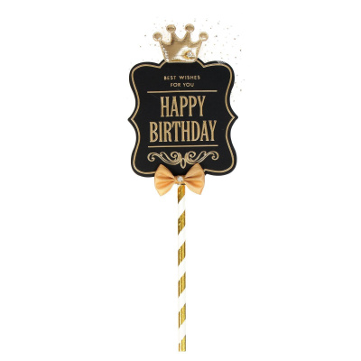Топпер «Happy Birthday», корона, бант, цвет чёрно-золотой