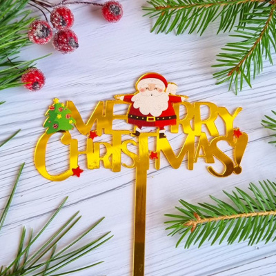 Топпер «Merry Christmas» надпись и санта 