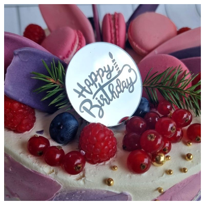 Украшение круглое «Happy Birthday» серебрянный стиль №4, 10 шт