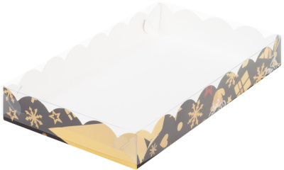 Коробка для печенья 200х120х35 мм, Елка черная/золото РУ.