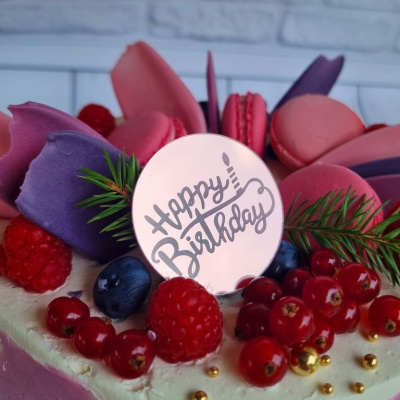 Украшение круглое «Happy Birthday» розовый стиль №4, 10 шт