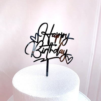 Топпер «Happy Birthday» с сердечками (черный)