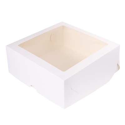 Коробка для торта 25*25*10 см, белая с окном