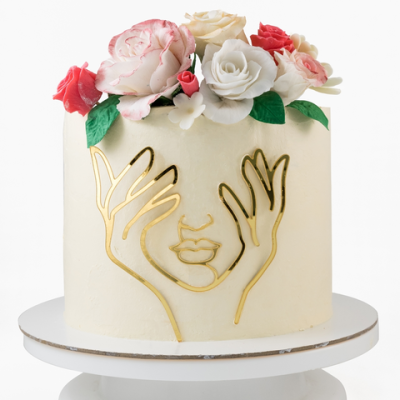 Топпер для торта Контур лица с руками ( золотой) силуэт