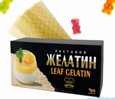 Желатин листовой говяжий Leaf gelatin, Россия/200 листов в упак, 180 bloom