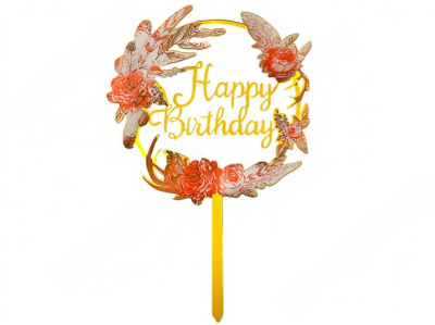 Топпер с цветами «Happy Birthday» красные розы