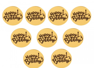 Украшение круглое «Happy Birthday» золотой стиль №4, 10 шт