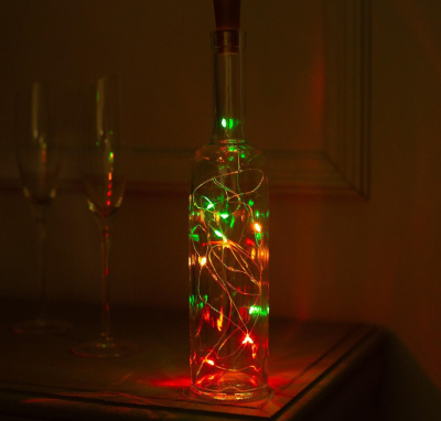 Гирлянда "Нить" 2 м роса с пробкой, IP20, серебристая нить, 20 LED, свечение RGB, переливы, 3 х LR44