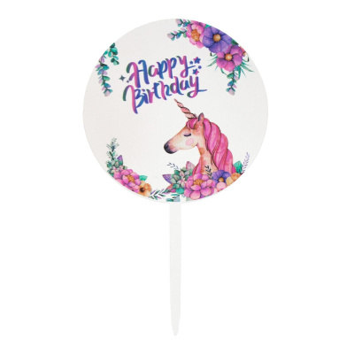Топпер «Happy Birthday» круглый, единорог