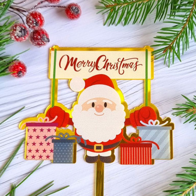 Топпер «Merry Christmas» санта с подарками 