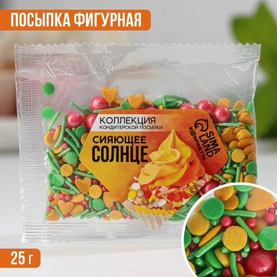 Посыпка кондитерская «Сияющее солнце №8» сердечки, конфетти: желтая, красная, зеленая, 25 г.