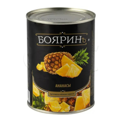 Ананасы кусочки в лёгком сиропе Бояринъ, 850 мл